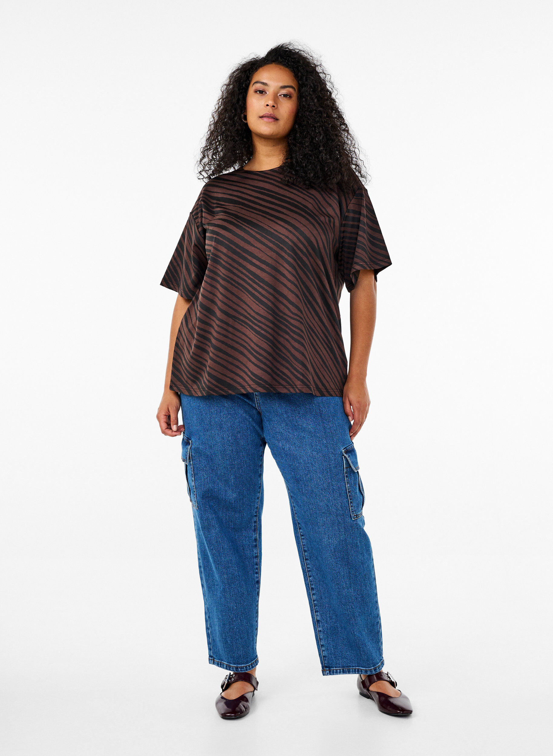 ZizziOversized blouse met patroon, Bruin, Model image number 1