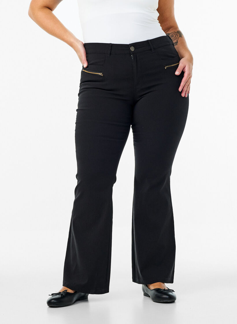 Broek met bootcut, Zwart, Model image number 2