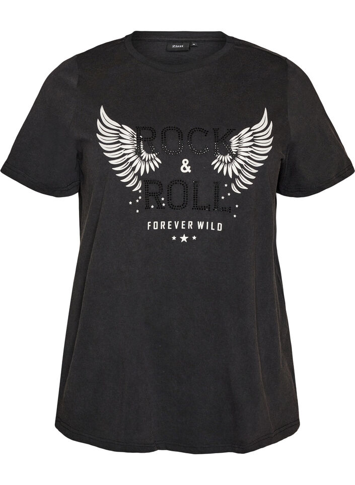 T-shirt van biologisch katoen met print, Zwart, Packshot image number 0