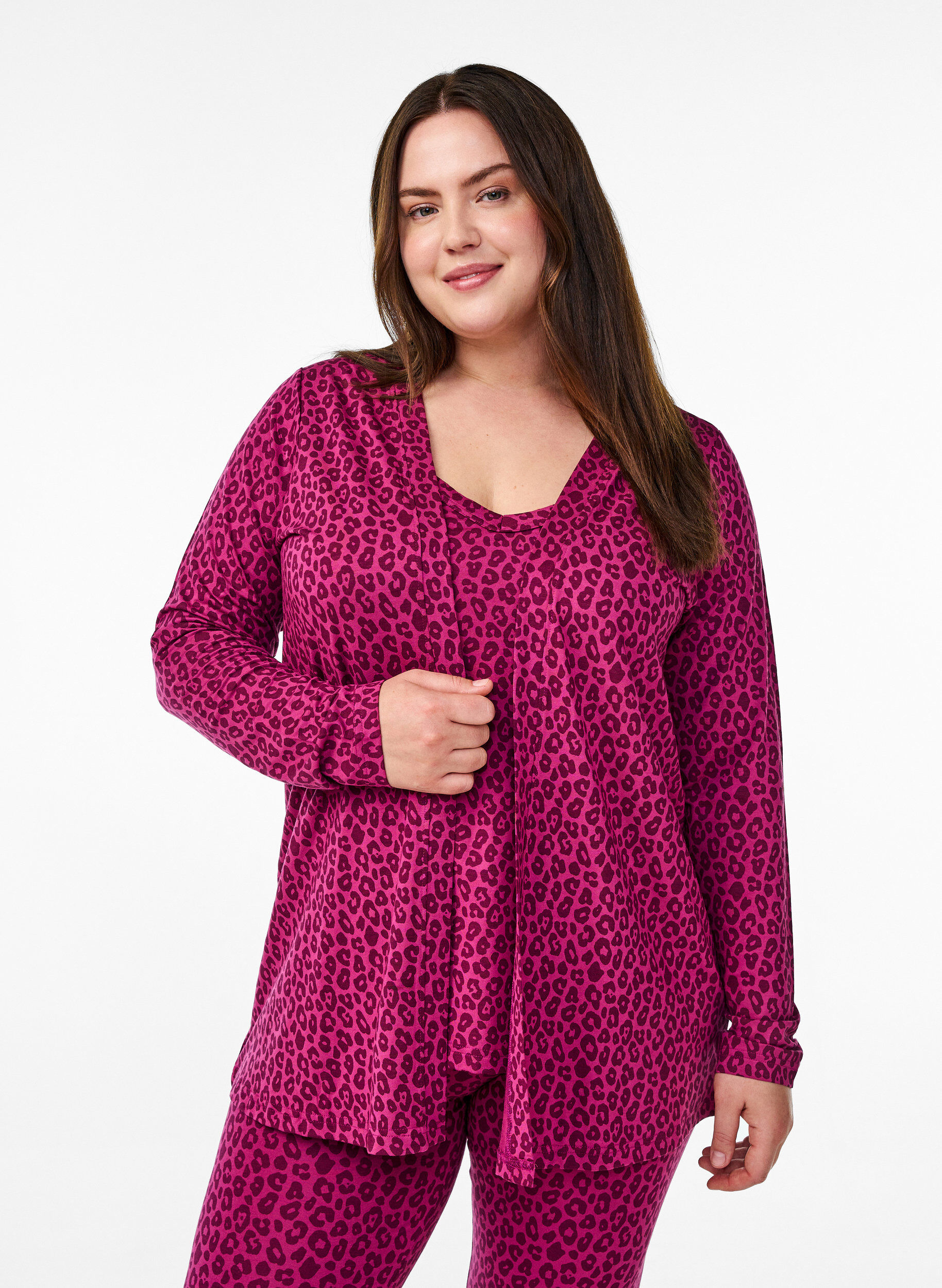 Korte kimono in viscose, Roze, Model