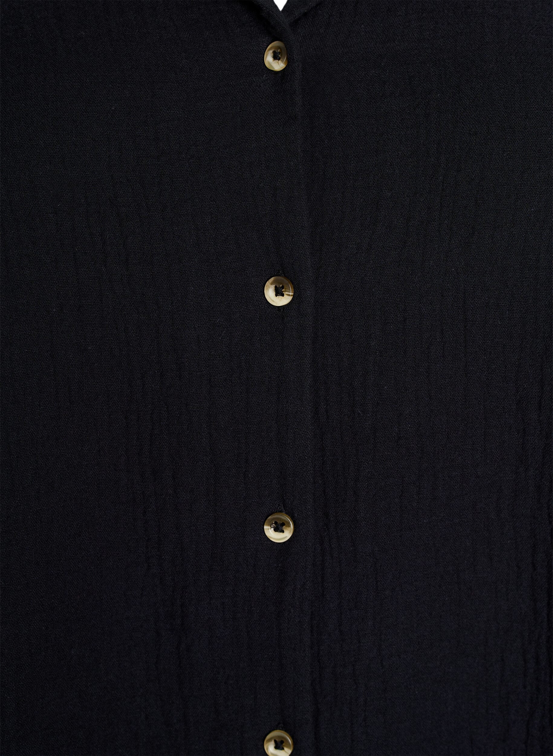 ZizziShirt met korte mouwen van katoen mousseline, Zwart, Packshot image number 2