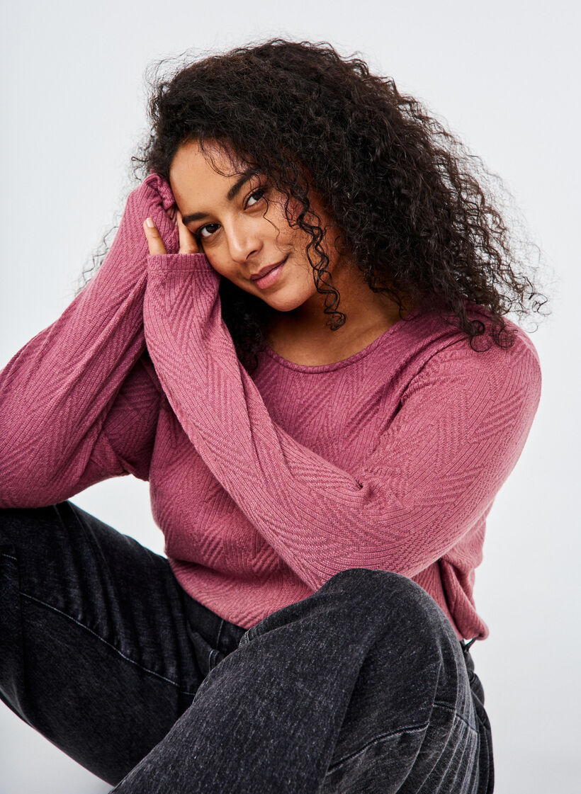 Gepatroonde blouse met lange mouwen, Bruin, Image image number 0