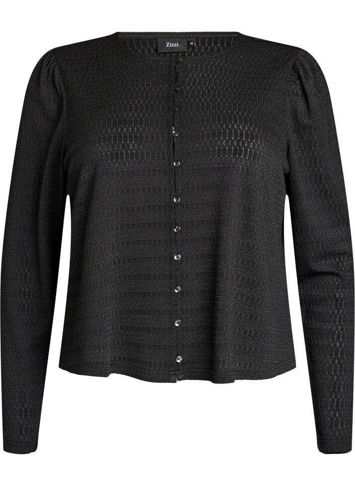 Blouse met structuurpatroon en knoopsluiting, Zwart, Packshot image number 0