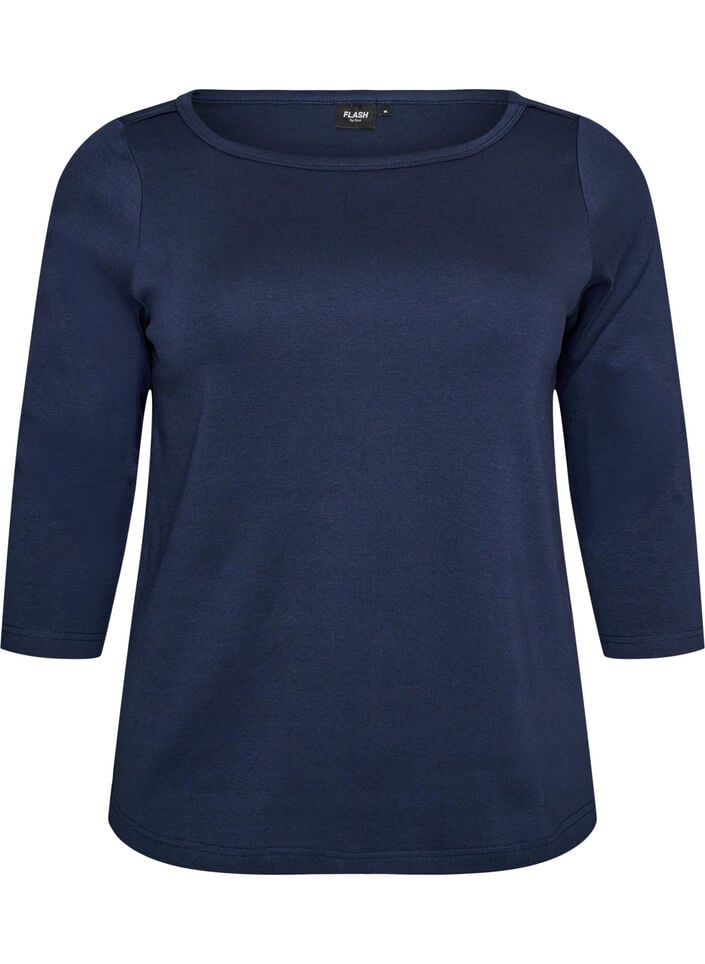 Basic T-shirt met boothals en 3/4-mouwen, Blauw, Packshot image number 0