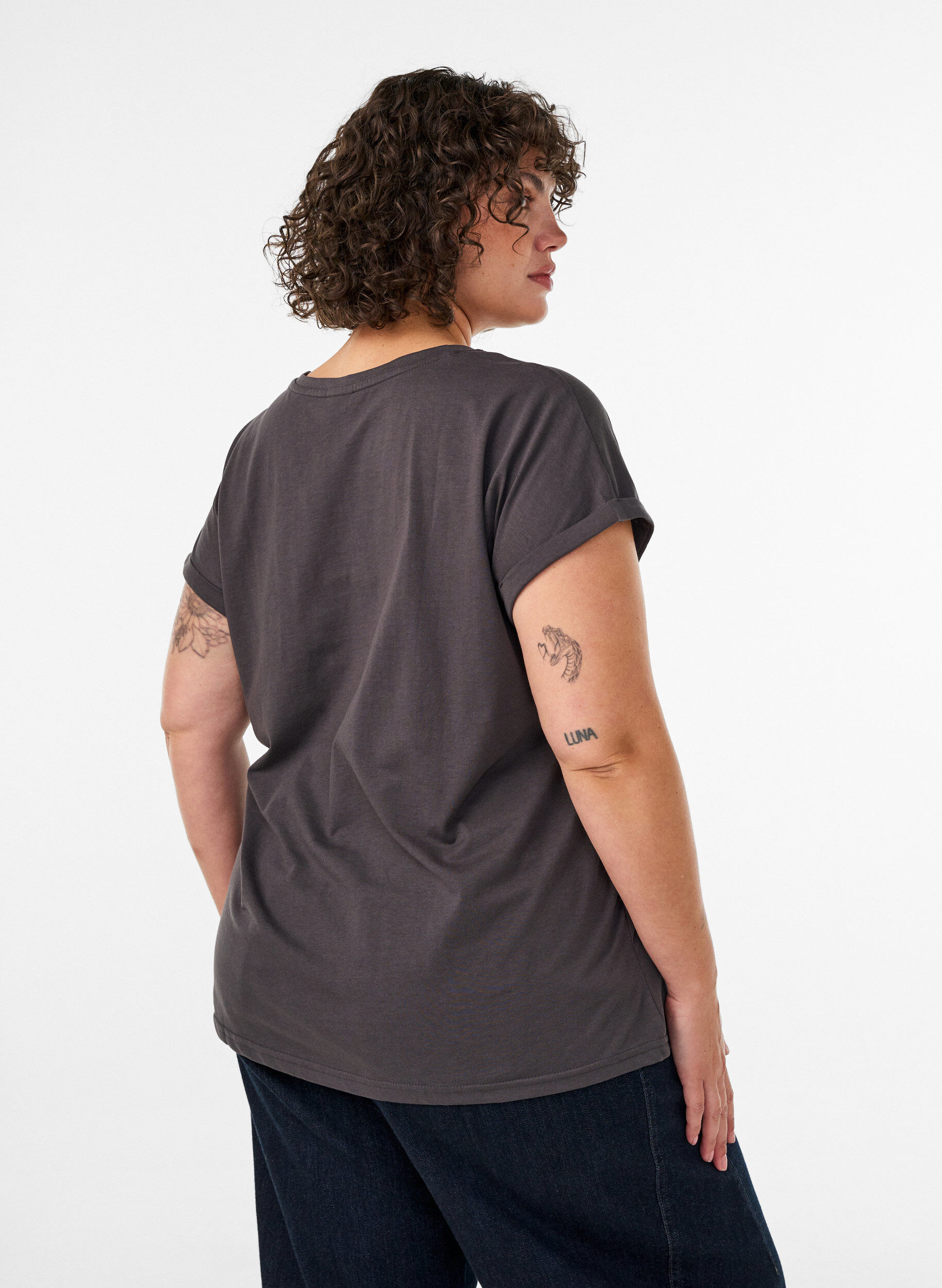 ZizziT-shirt met decoratieve print aan de voorkant, Grijs, Model image number 2