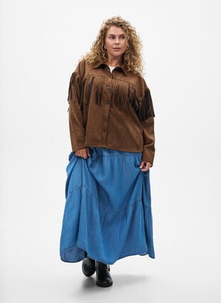 ZizziImitatie suède jacket met franjes, Brown Fake Suede, Model image number 2