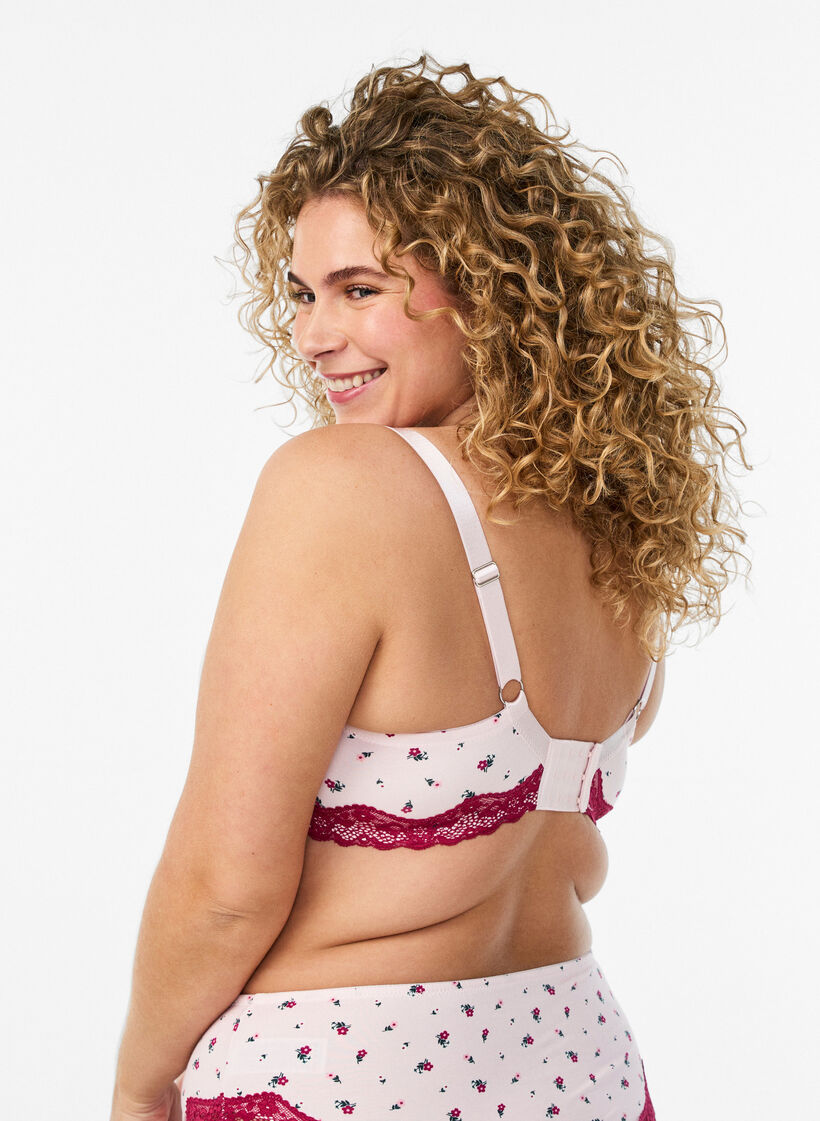 Voorgevormde bh met bloemenprint en kanten details, Roze, Model image number 2
