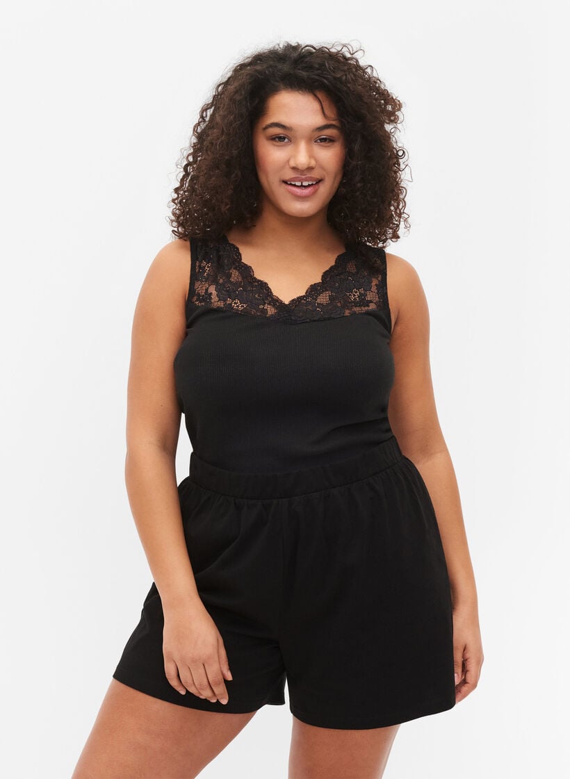 Losse pyjama shorts van katoenmix, Zwart, Model image number 0