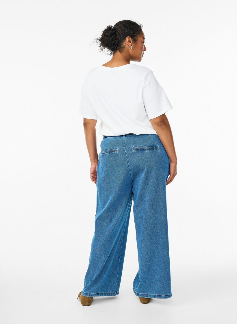 Losse pasvorm jeans met een elastische tailleband en een trekkoord, Blue Denim, Model