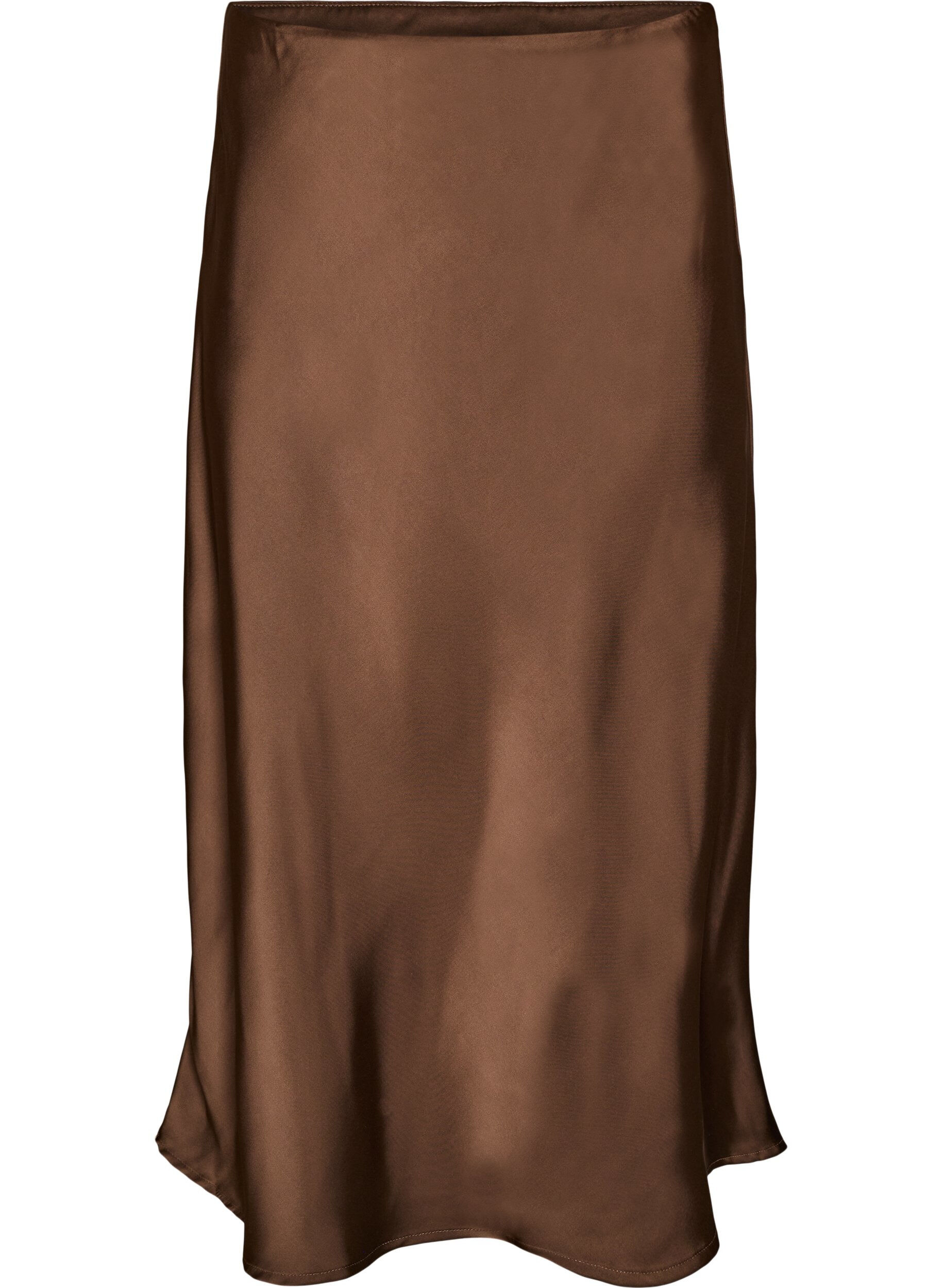 ZizziSatijnen midi rok, Bruin, Packshot image number 0