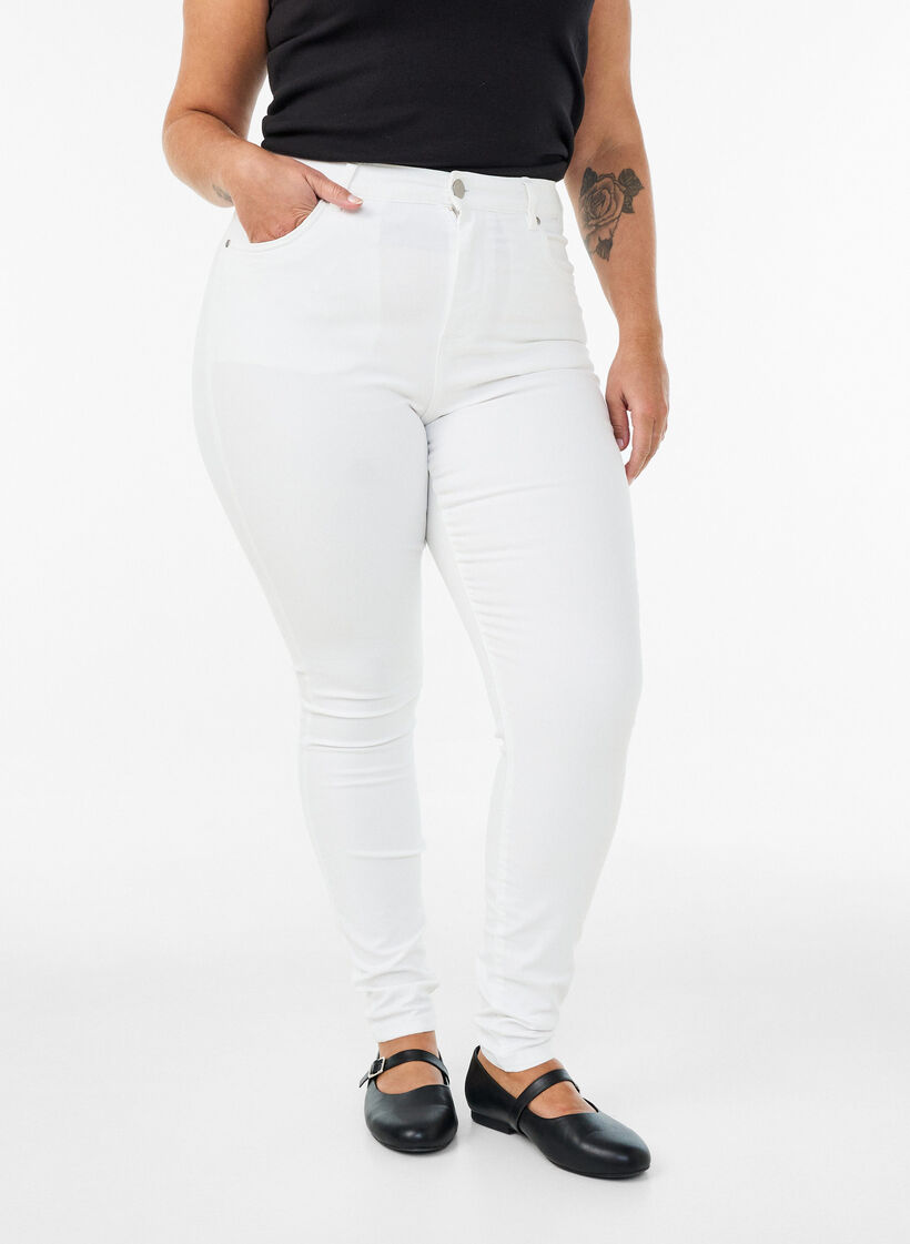 Amy super slim fit jeans met hoge taille, Wit, Model image number 2