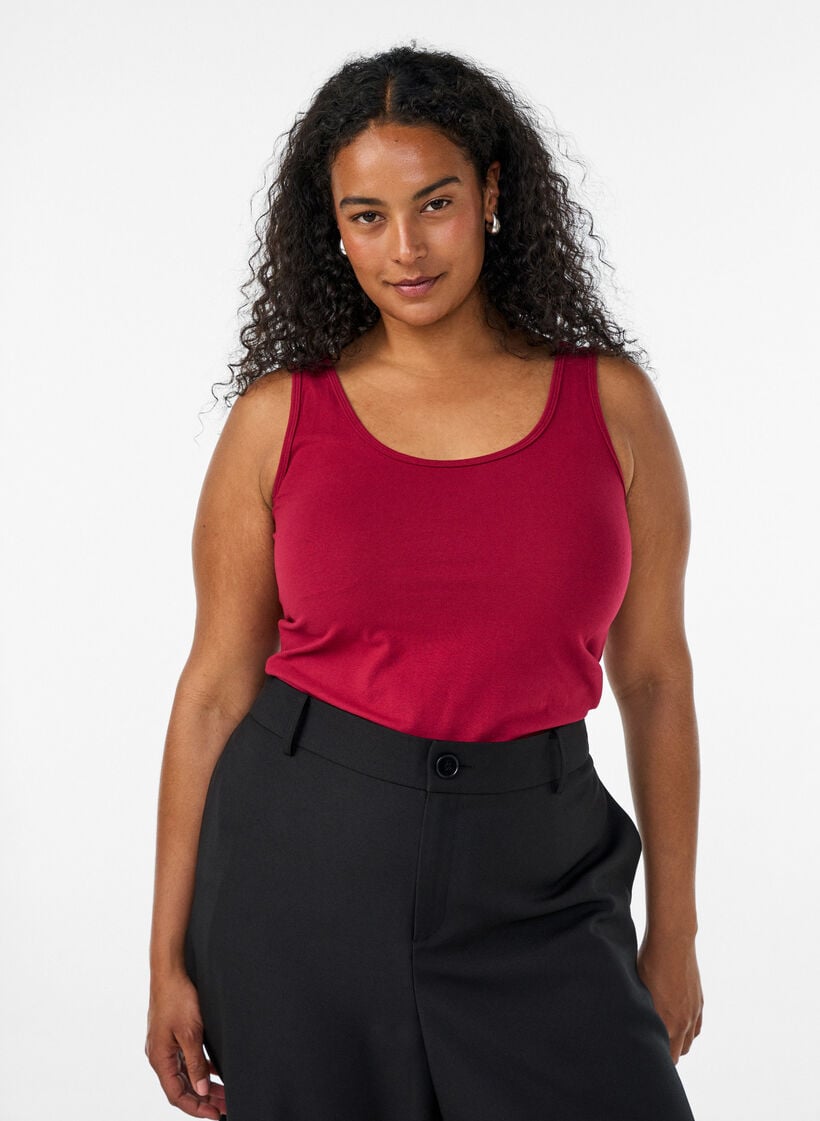 Effen basic top in katoen, Rood, Model image number 0