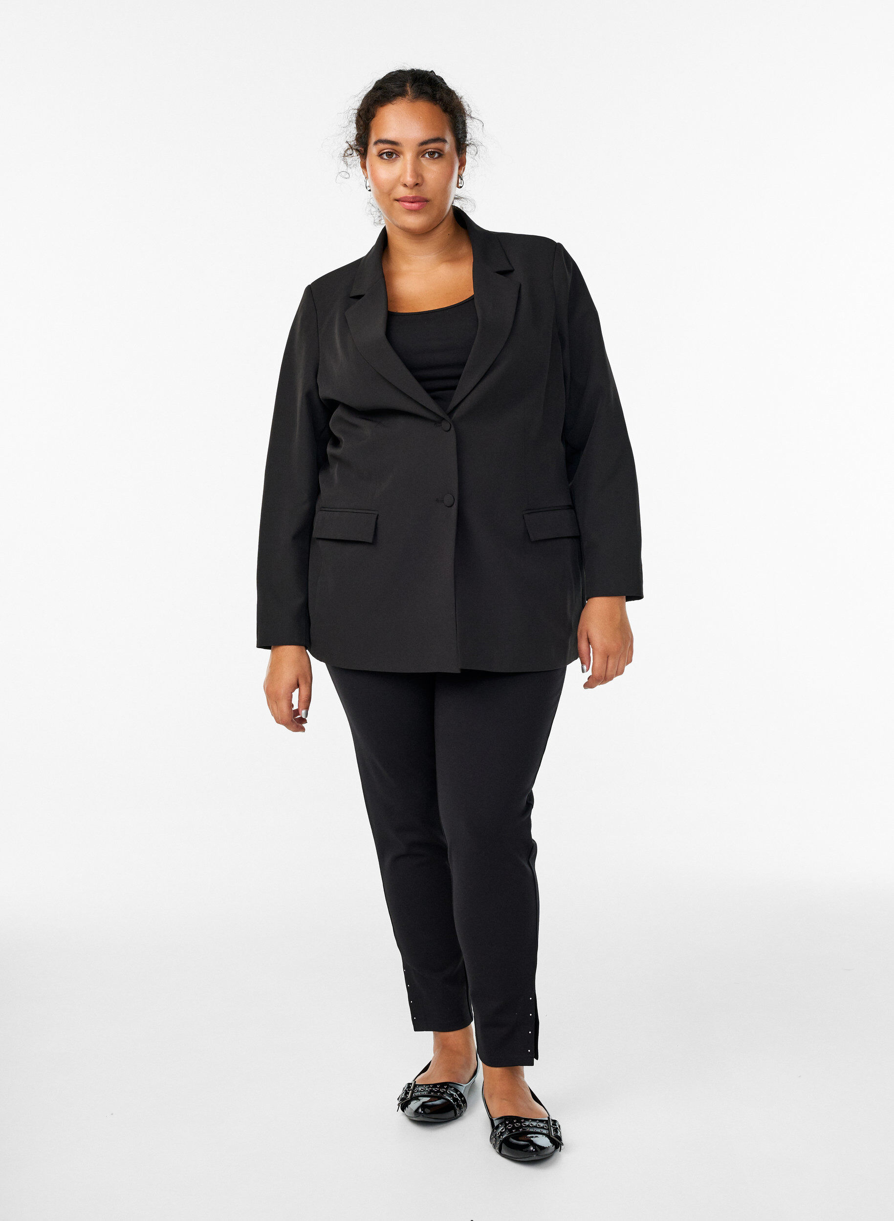 ZizziLeggings met splitjes en kleine steentjes, Zwart, Model image number 1