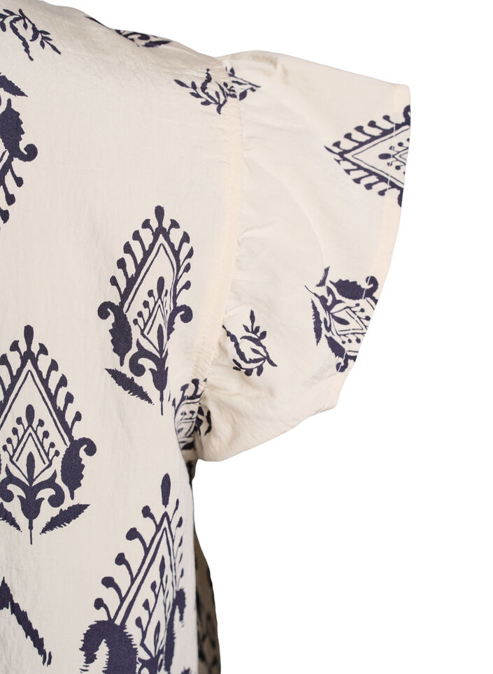 Mouwloze blouse met ruche en print, Birch Black AOP, Packshot