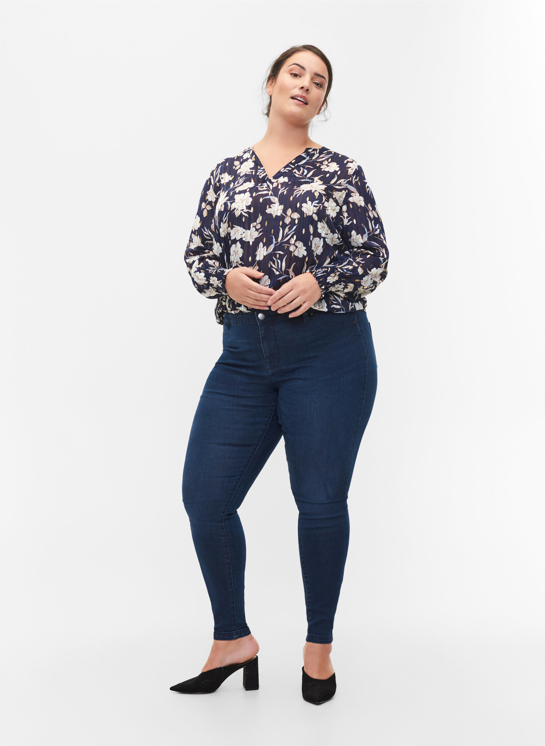 ZizziJeggings van katoenmix, Dark blue denim, Model image number 0