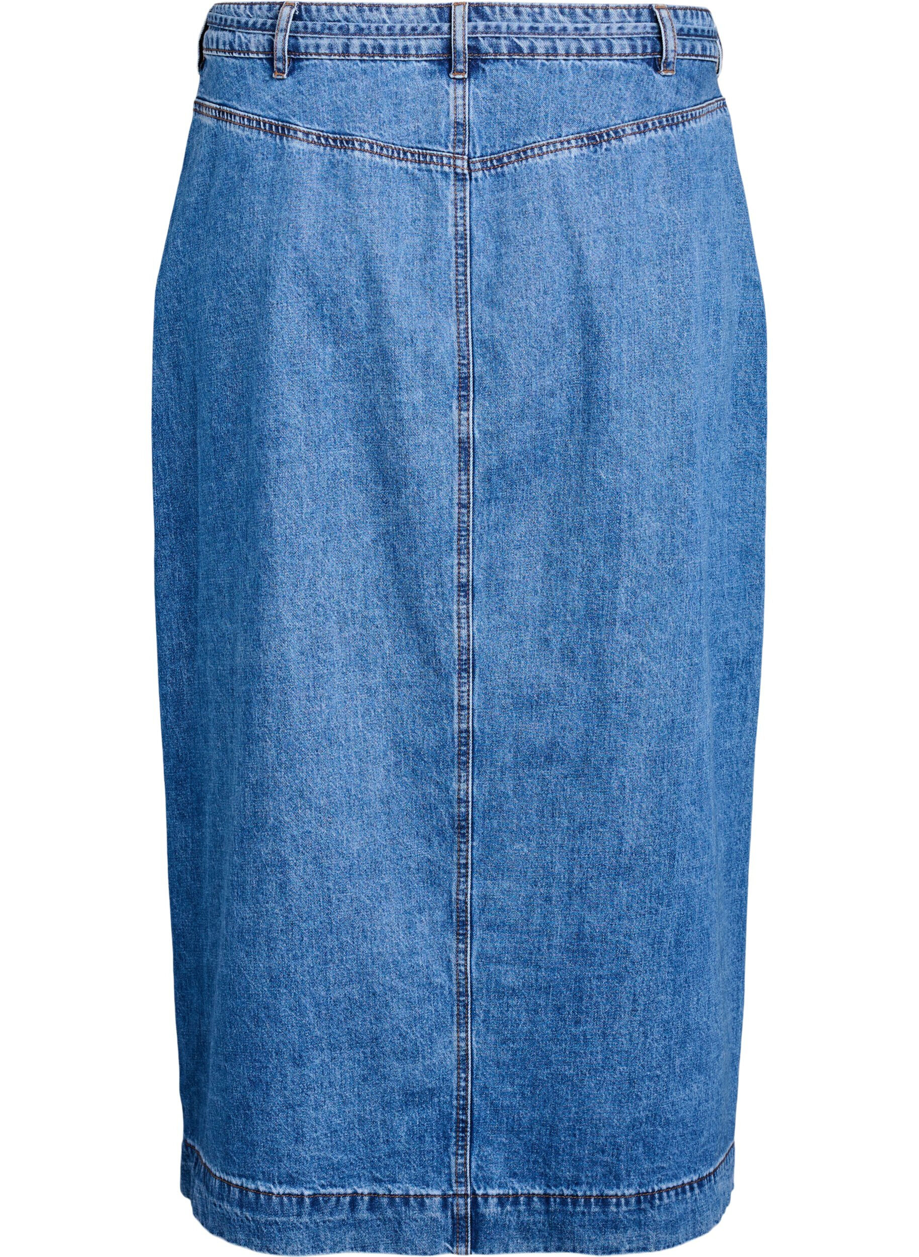 Zizzi Jupe maxi en denim avec ceinture &agrave; nouer, Bleu, Packshot image number 1