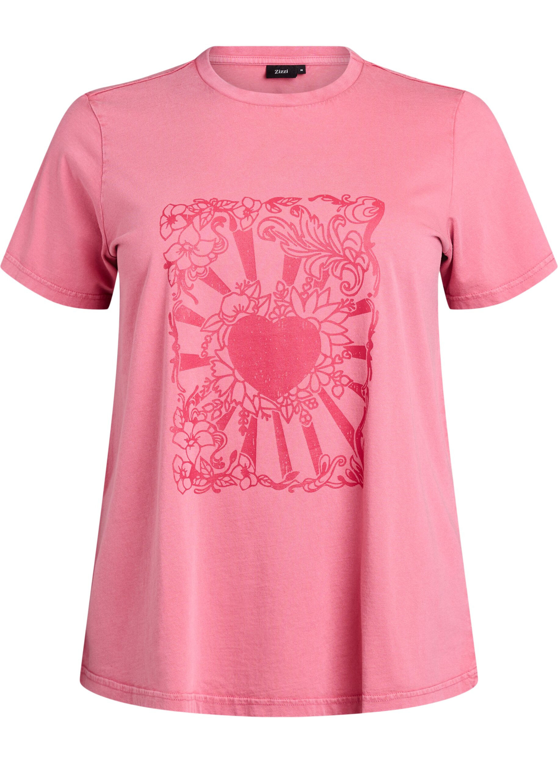 ZizziT-shirt in biologisch katoen met een coole print, Roze, Packshot image number 0