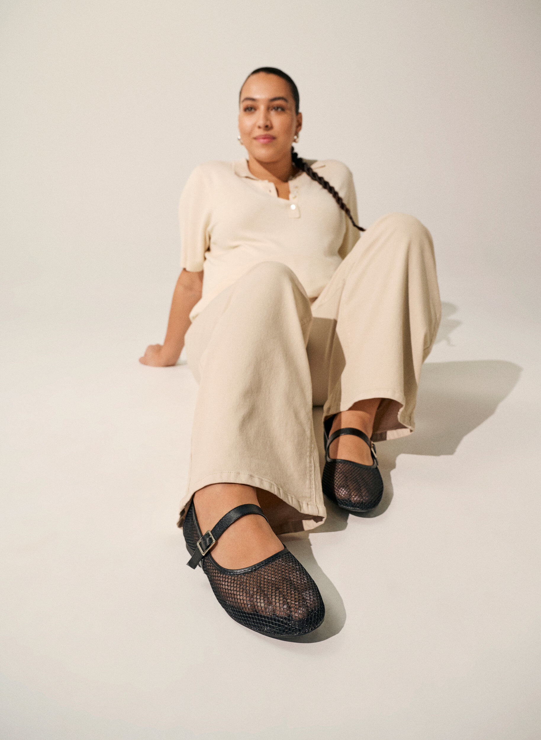 ZizziMesh ballerina met bandje, Zwart, Image image number 0