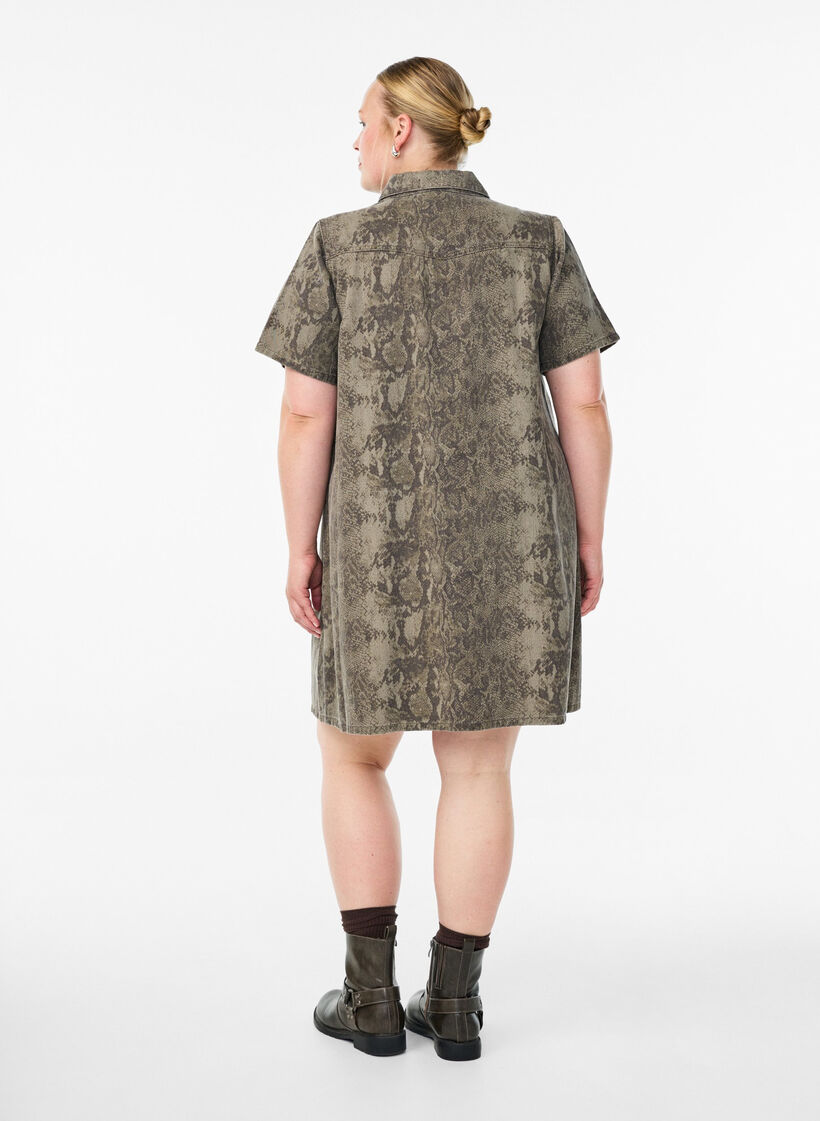 Korte denim overhemdjurk met slangenprint, Light Snake AOP, Model