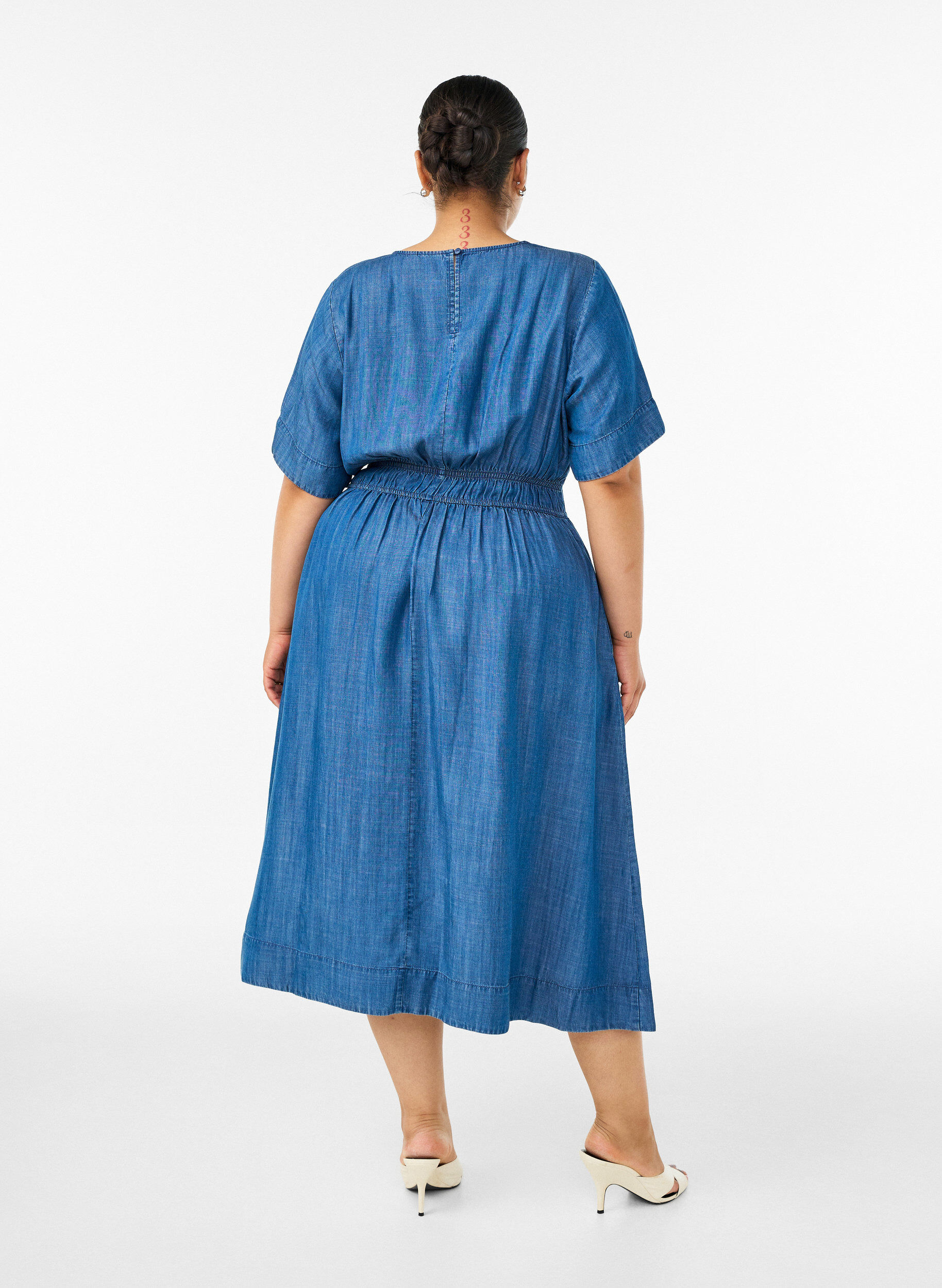 ZizziMidijurk in een denimlook met een elastische taille, Blauw, Model image number 1