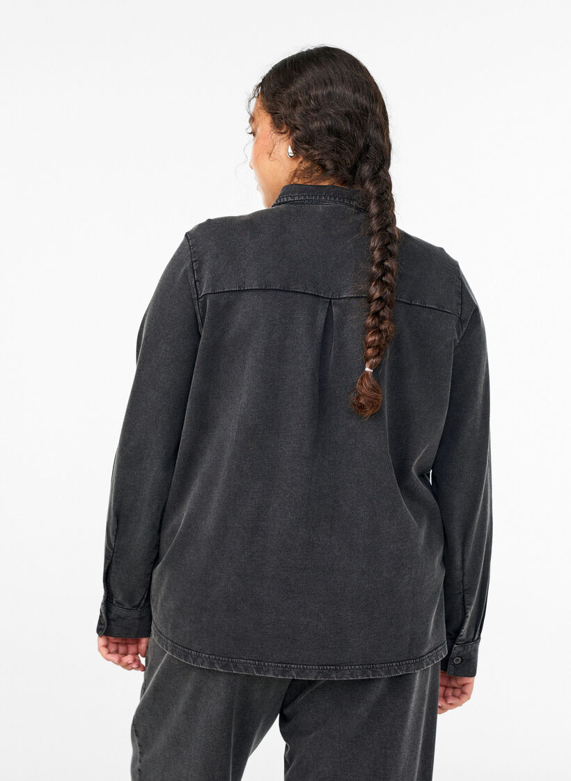 Shirt van sweatstof met een gewassen effect, Grijs, Model