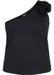 Topje met &eacute;&eacute;n blote schouder met roos, Black, Packshot image number 0