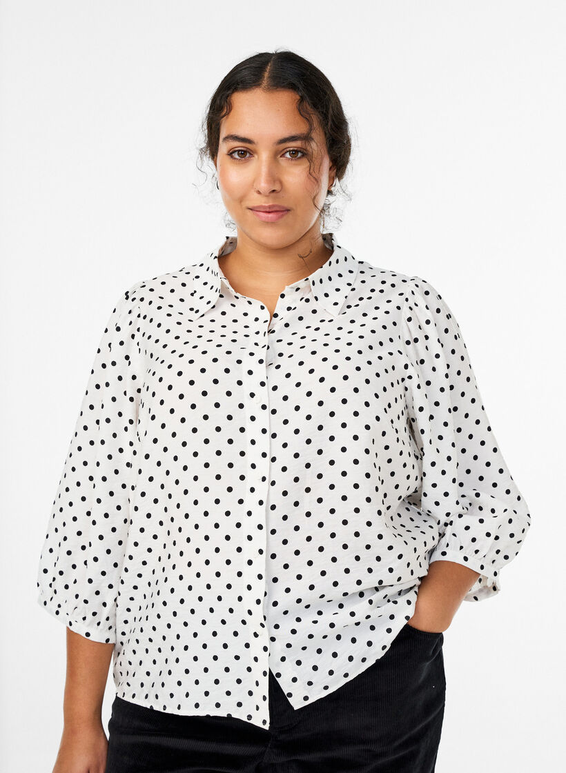Shirt met stippenpatroon en 3/4 mouwen, Wit, Model image number 0