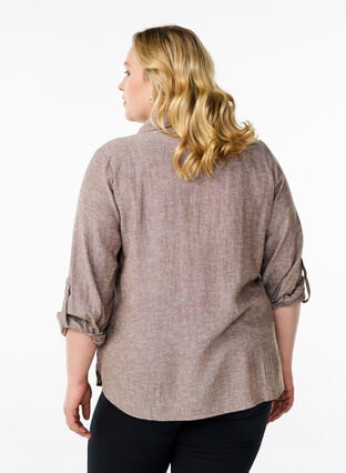 ZizziLinnen en viscose shirt met 3/4 mouwen, Bruin, Model image number 2