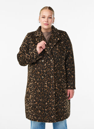 ZizziLuipaardprint jas met dubbele knoopsluiting, Leo aop, Model image number 0
