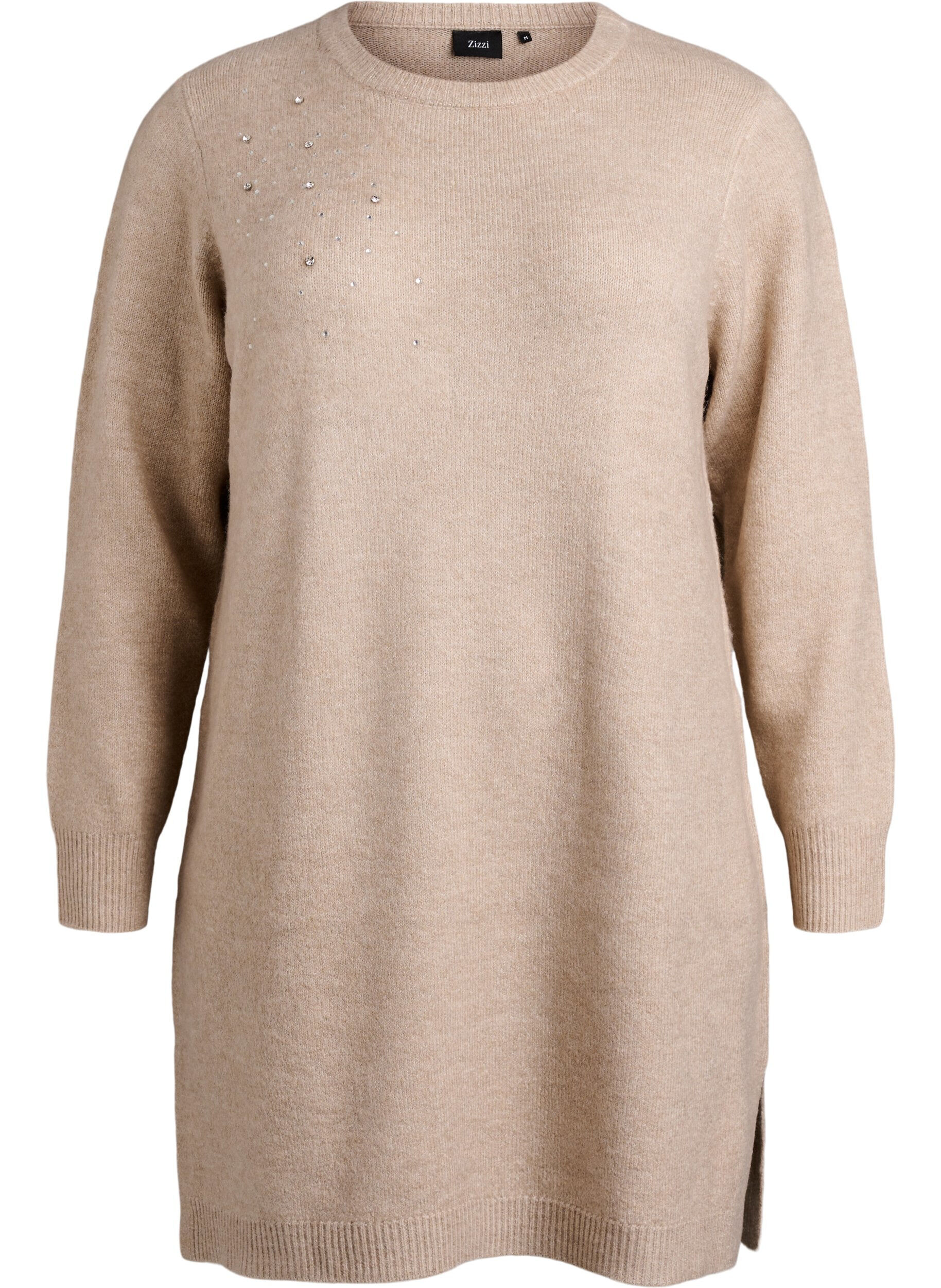 Korte gebreide jurk met strass-steentjes