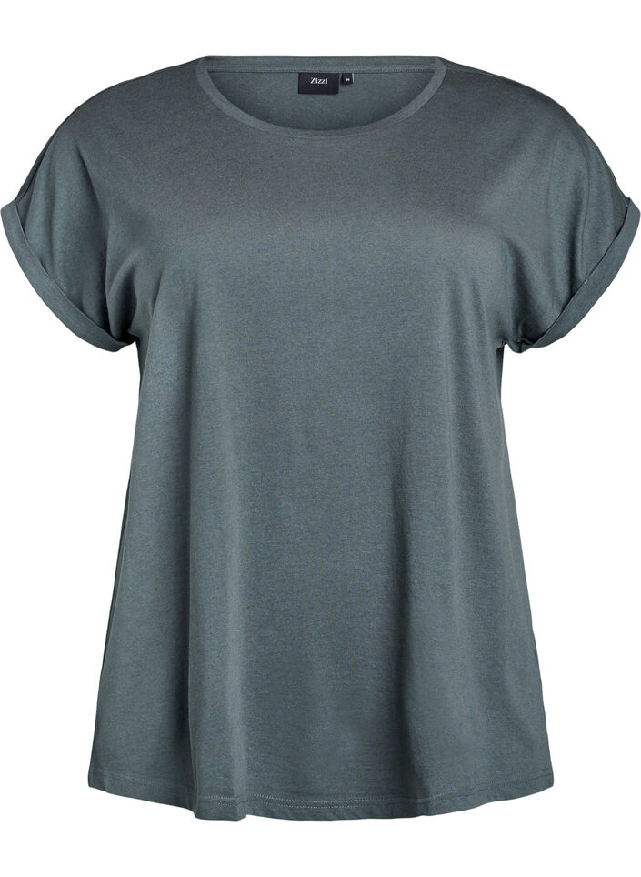 T-shirt met korte mouwen van katoenmix, Groen, Packshot image number 0