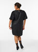 Korte jurk met pailletten en pofmouwen, Zwart, Model image number 2