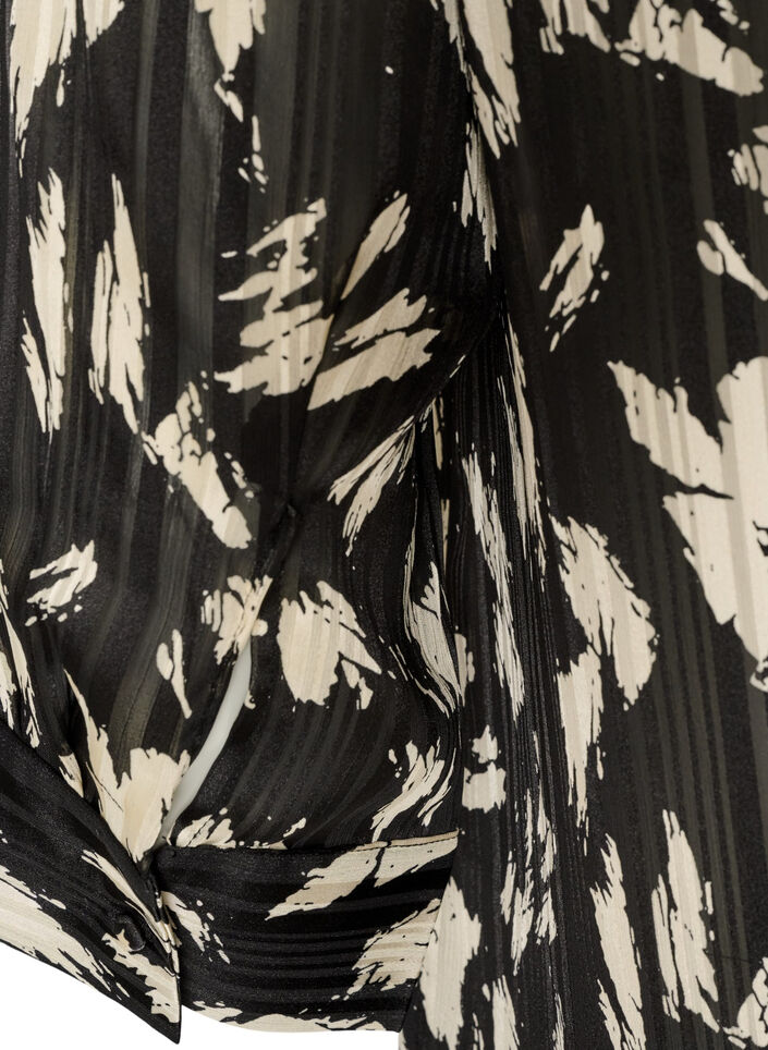Blouse met patroon, opstaande kraag en 3/4-mouwen, Zwart, Packshot image number 3