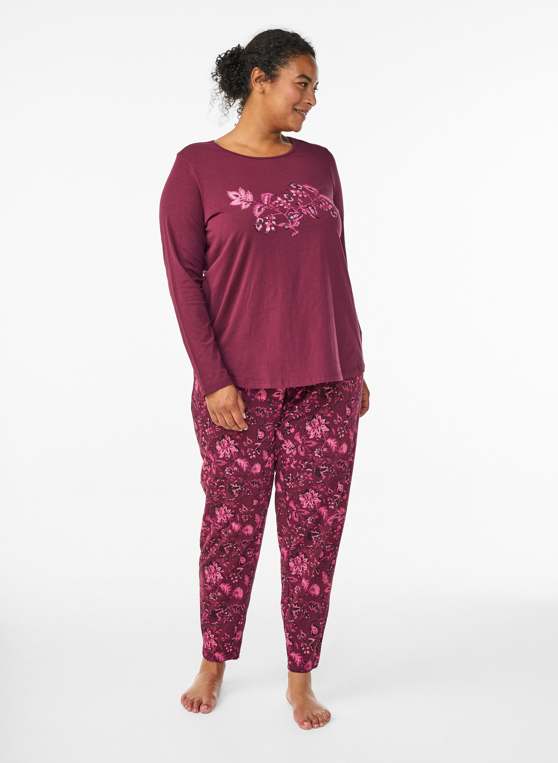 Kleren pyjama broek met print, Donker Bordeaux, Model