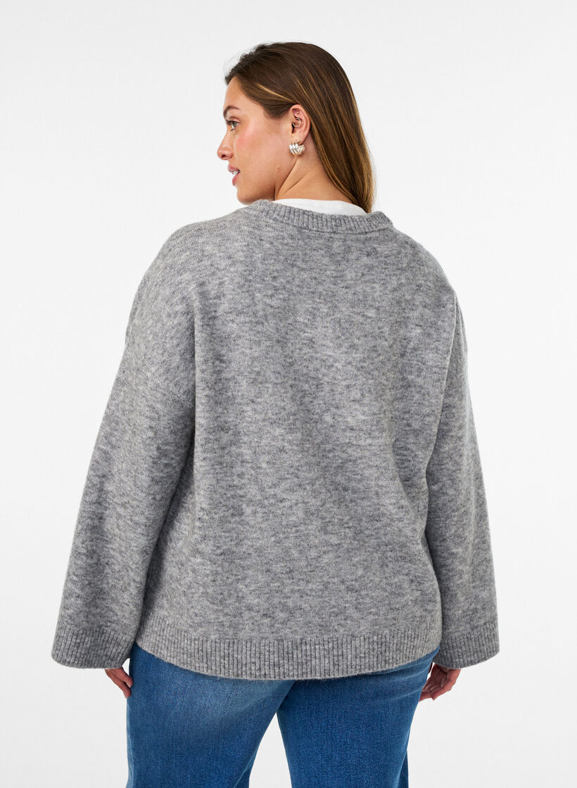Losse gebreide blouse met alpaca en wol, Grijs, Model image number 2