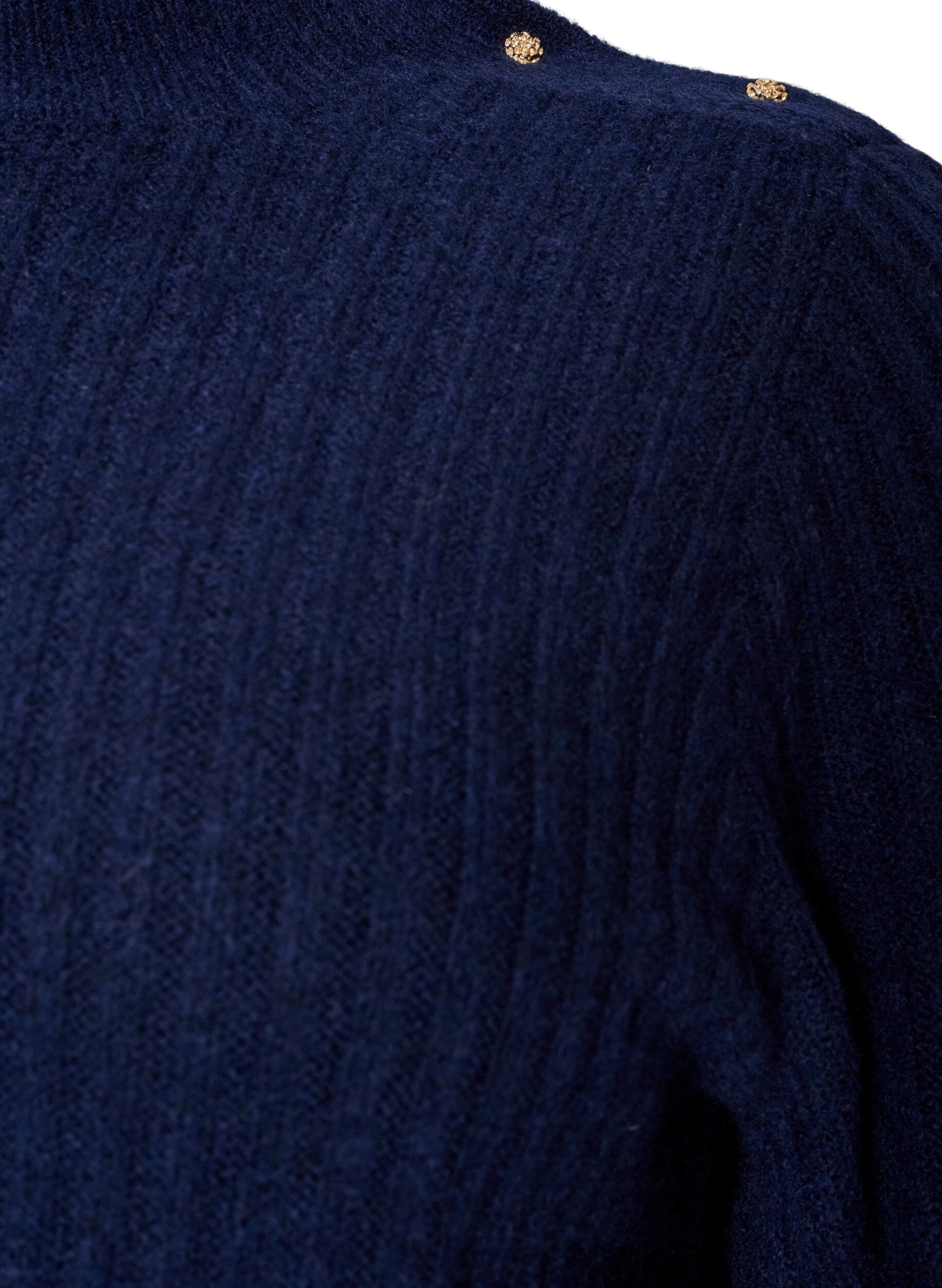 ZizziGeribde trui met pofmouwen en knopen, Blauw, Packshot image number 2