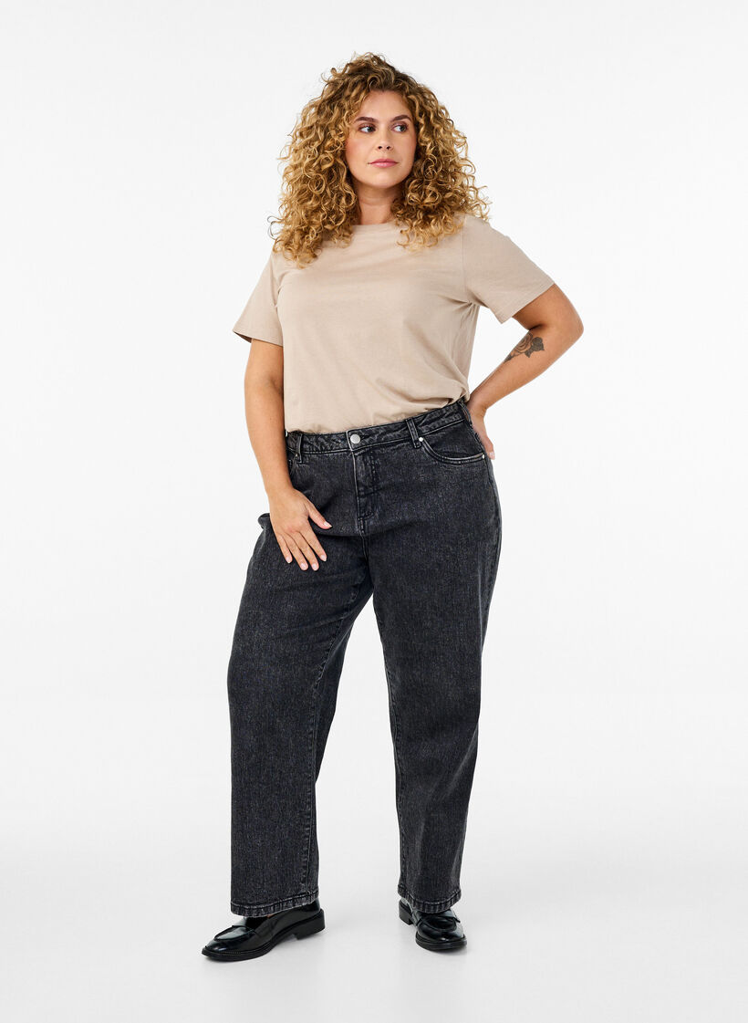 Basic katoenen T-shirt met ronde hals, Beige, Model image number 1