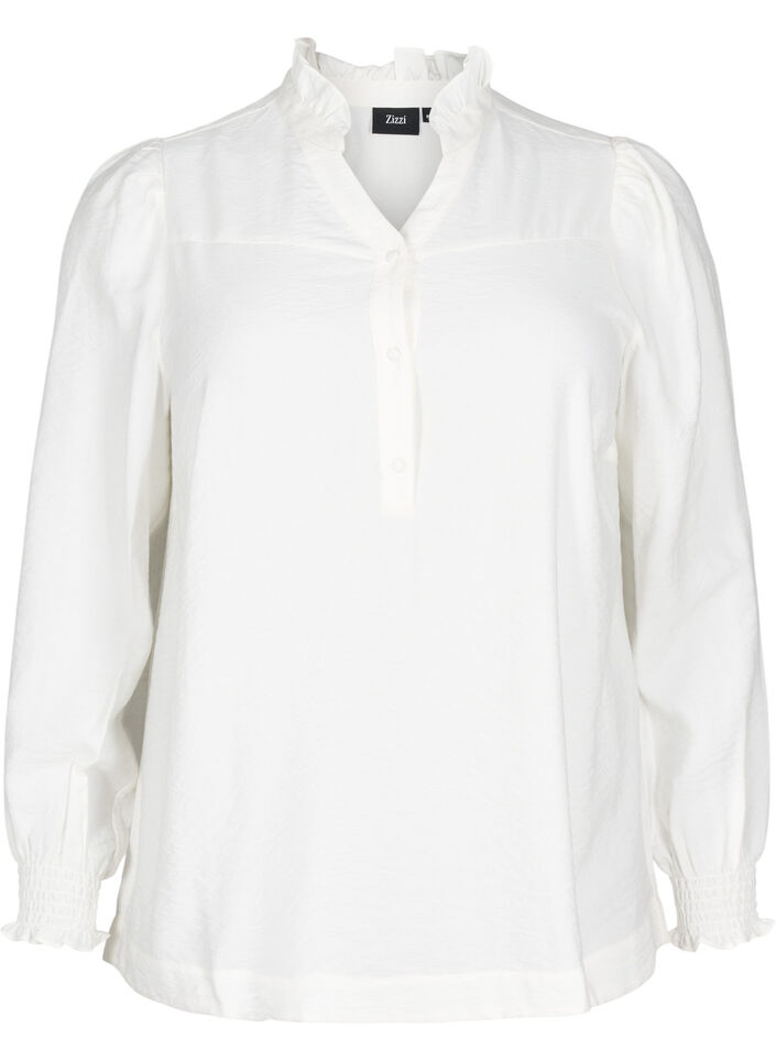 Blouse met rucheskraag, Vanille, Packshot image number 0