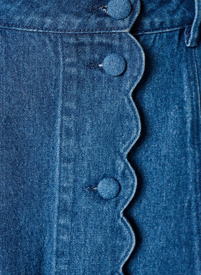A-lijn denimrok met golvende knoopsluiting, Blauw, Packshot