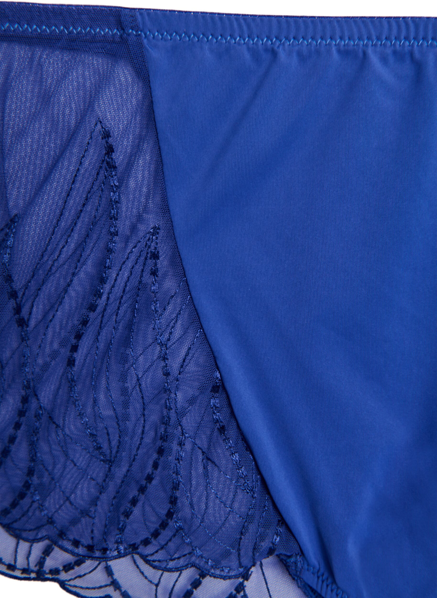 ZizziMicrovezel hipster panties met kanten zijkanten, Blauw, Packshot image number 2