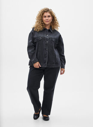ZizziSpijkerjack met parelfranjes, Grey Denim, Model image number 2