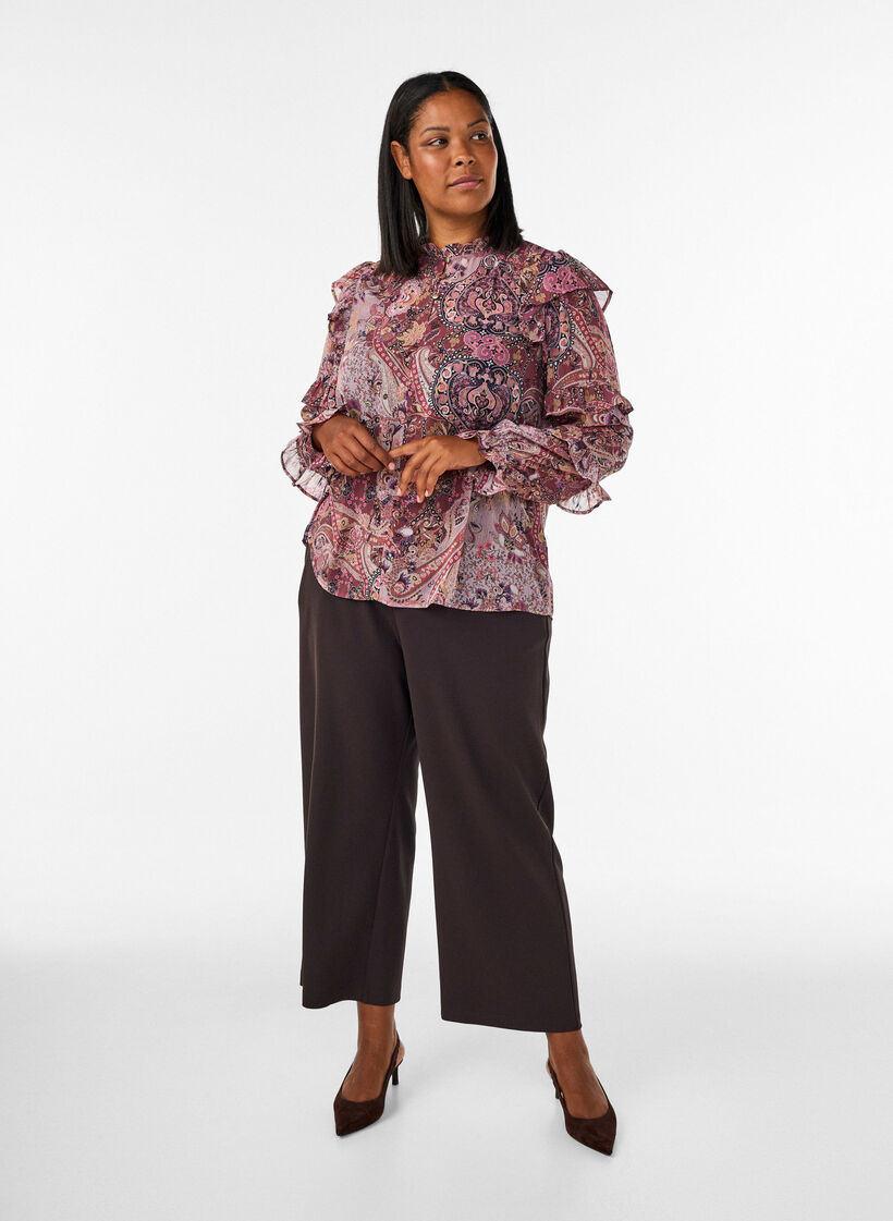 Blouse met paisleyprint en ruchesdetails, Paars, Model image number 1