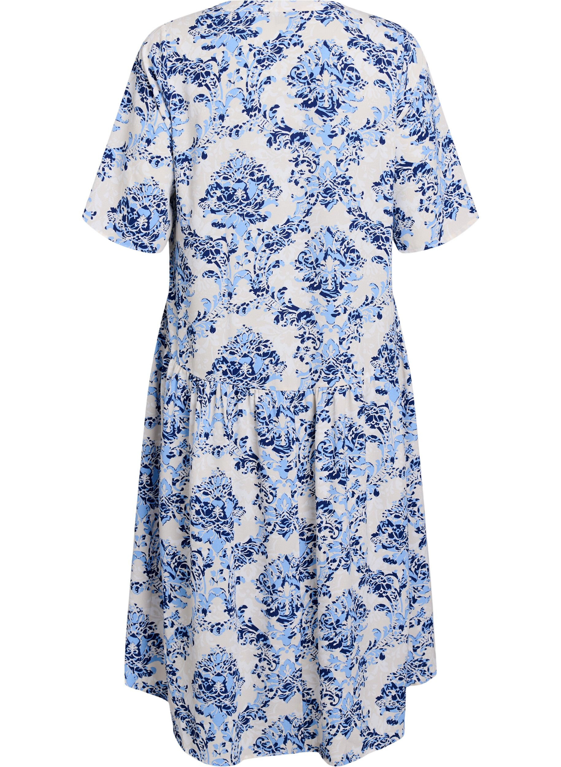 ZizziA-lijn midi-jurk met korte mouwen, Beige, Packshot image number 1