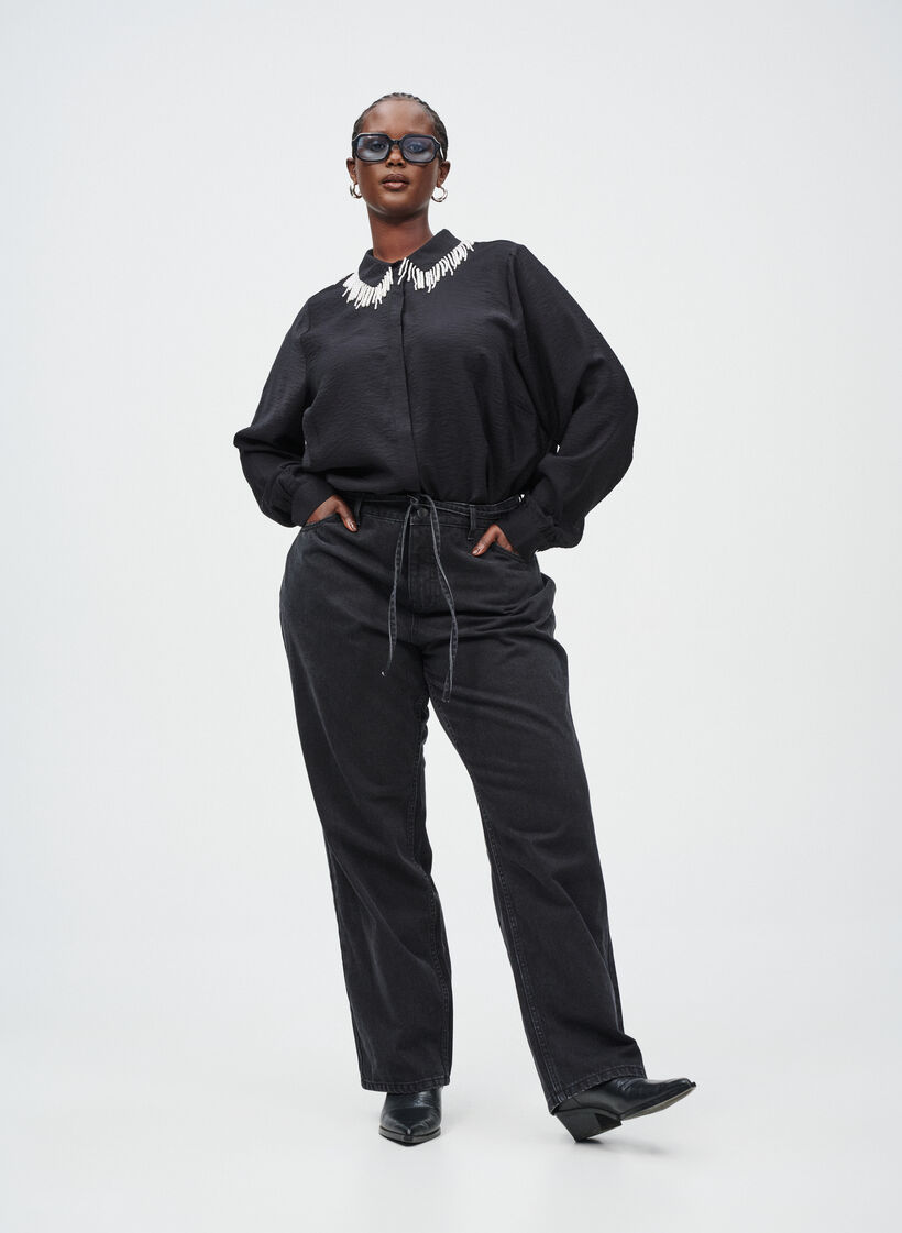 Shirt met geborduurde parelkraag, , Model
