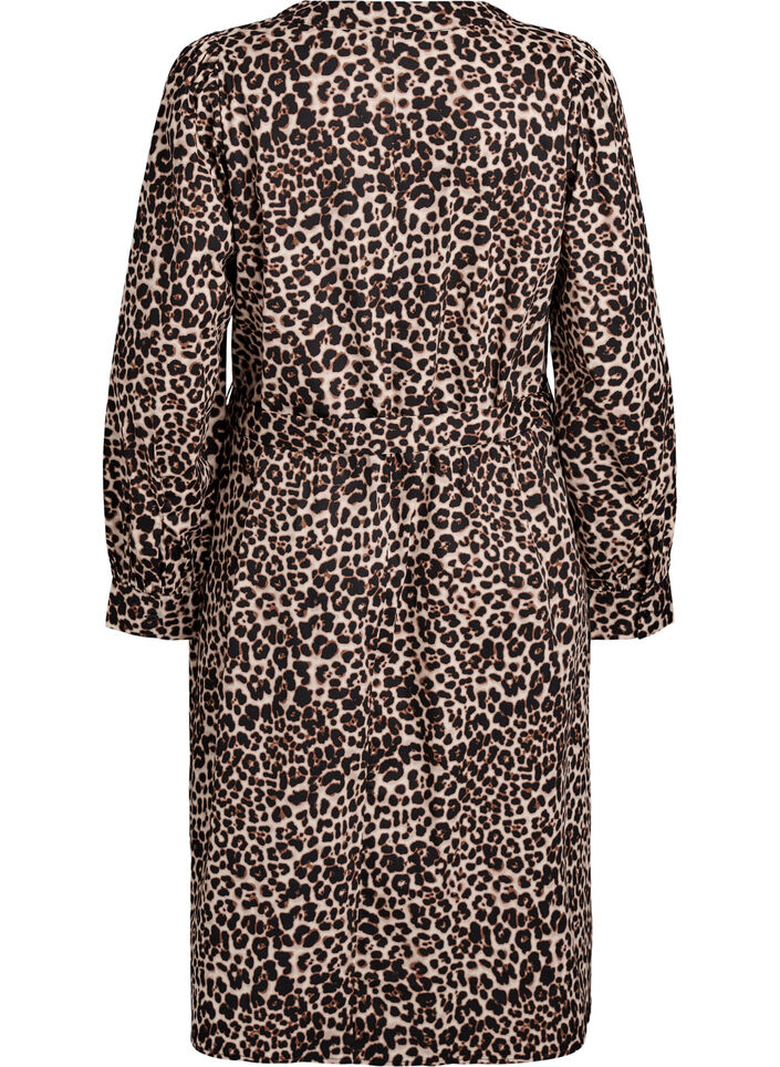 Jurk in biologisch katoen met strikceintuur, Bruin, Packshot image number 1