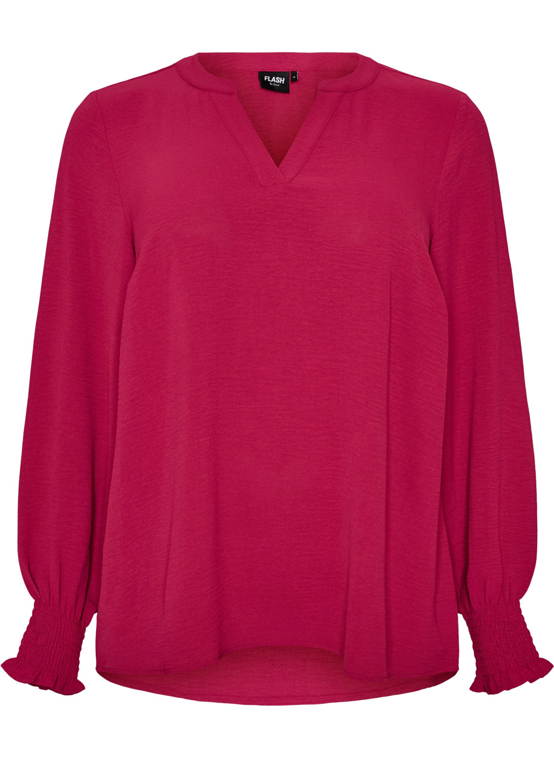 FLASH - Blouse met smockmanchetten en V-hals