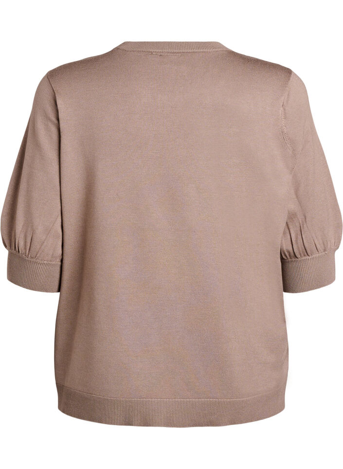 Gebreide blouse met korte mouwen en kleine strikken, Desert Taupe, Packshot
