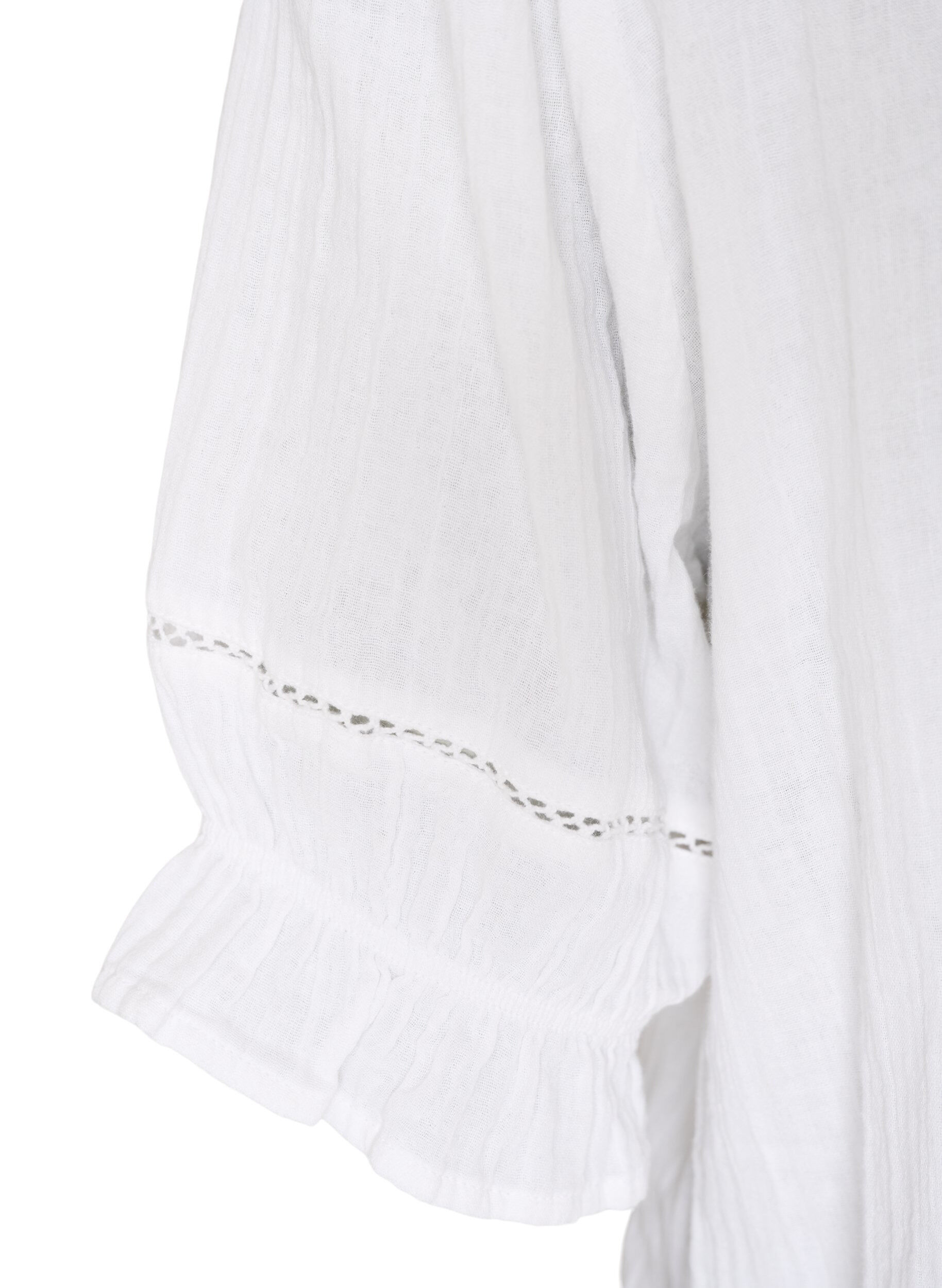 ZizziKatoenen mousseline blouse met korte mouwen en crochet details, Wit, Packshot image number 3