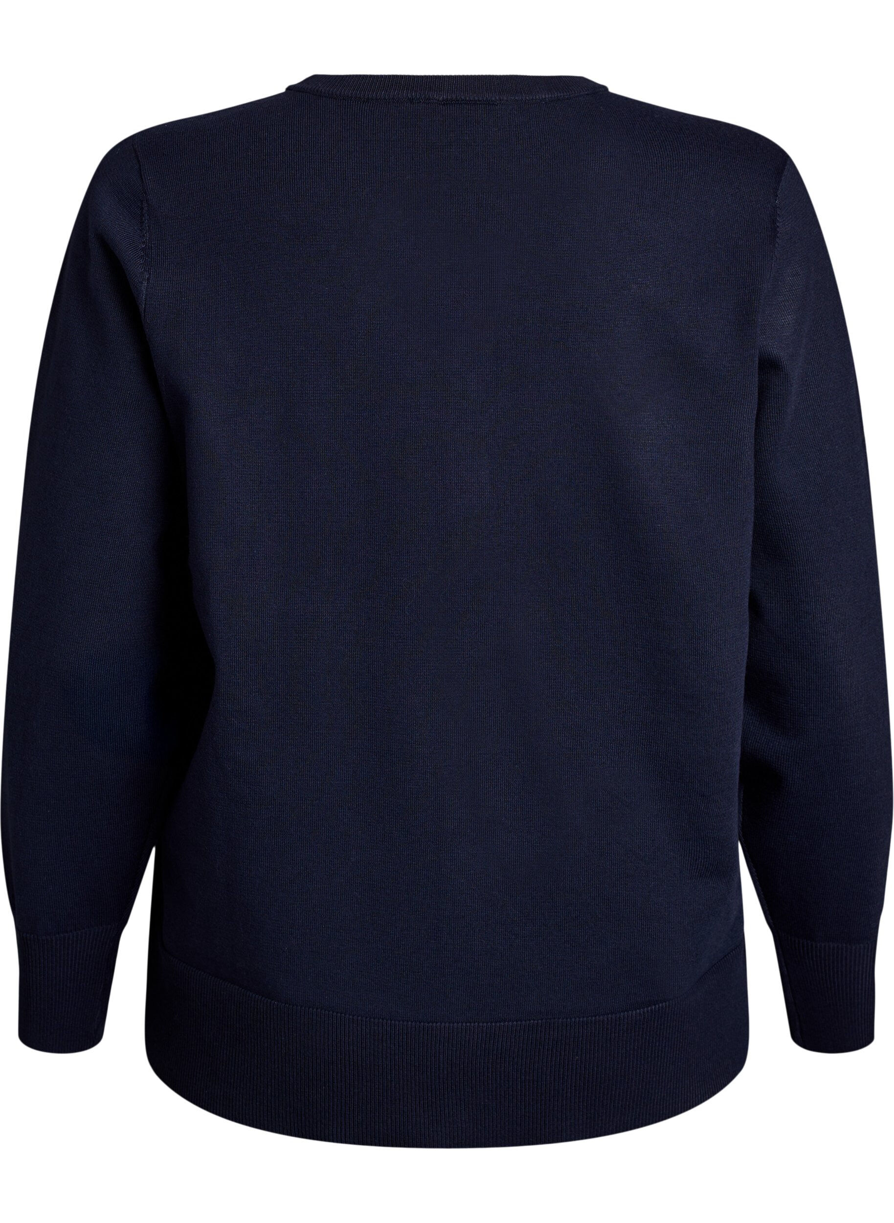 Zizzi Cardigan en maille fine avec col rond, Bleu, Packshot image number 1