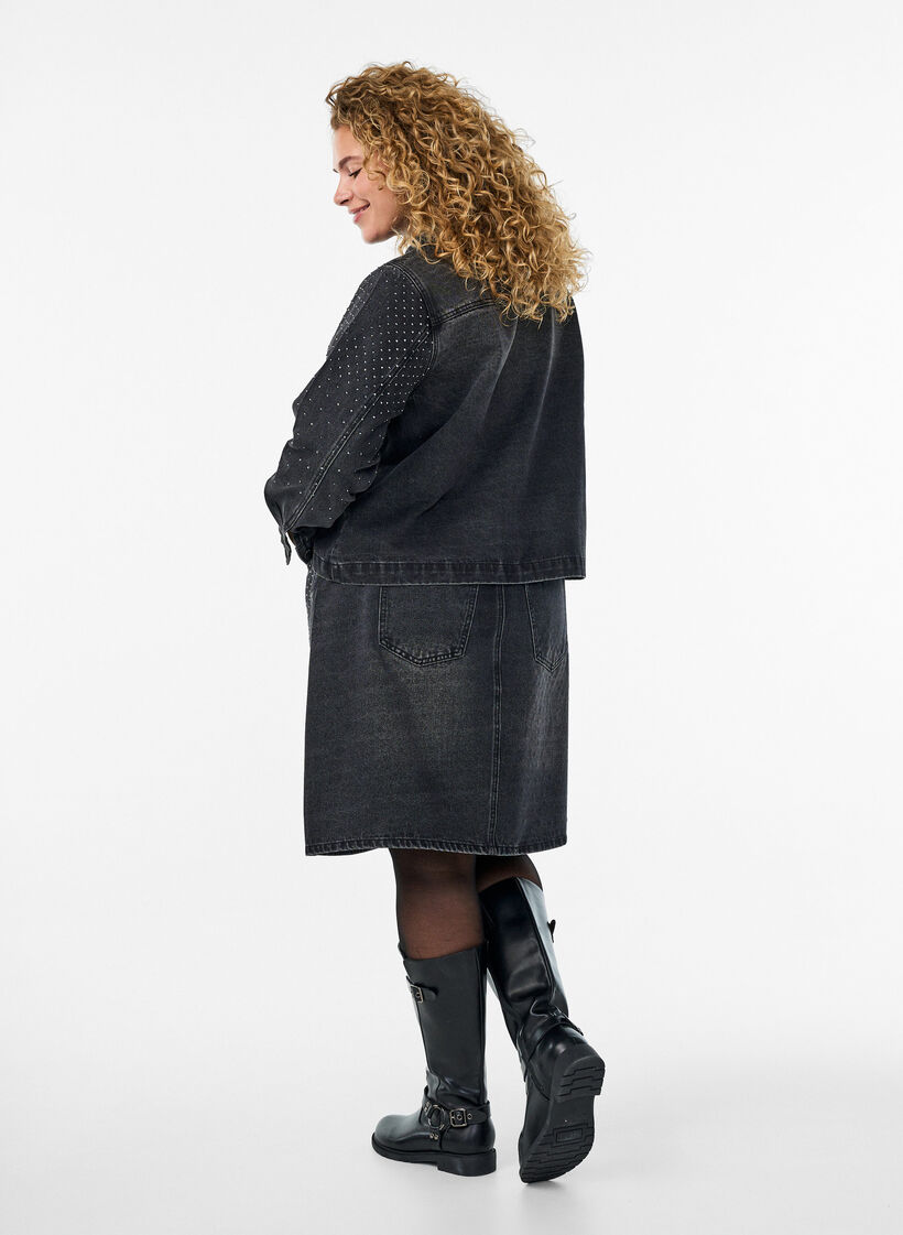 Korte denimrok met stenen., Grey Denim, Model